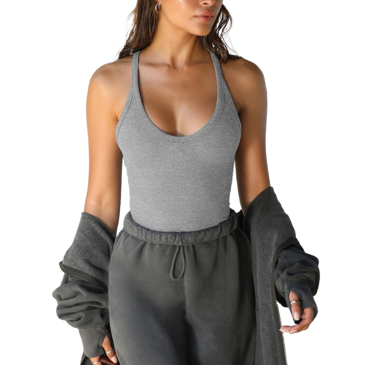 Fitted Racerback Workout Tank Top – Ribbed Gym & Yoga Cami for Women
